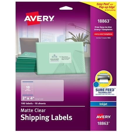 Avery Clear Shipping Labels, Sure Feed, 2" x 4", 100 Labels (18863)