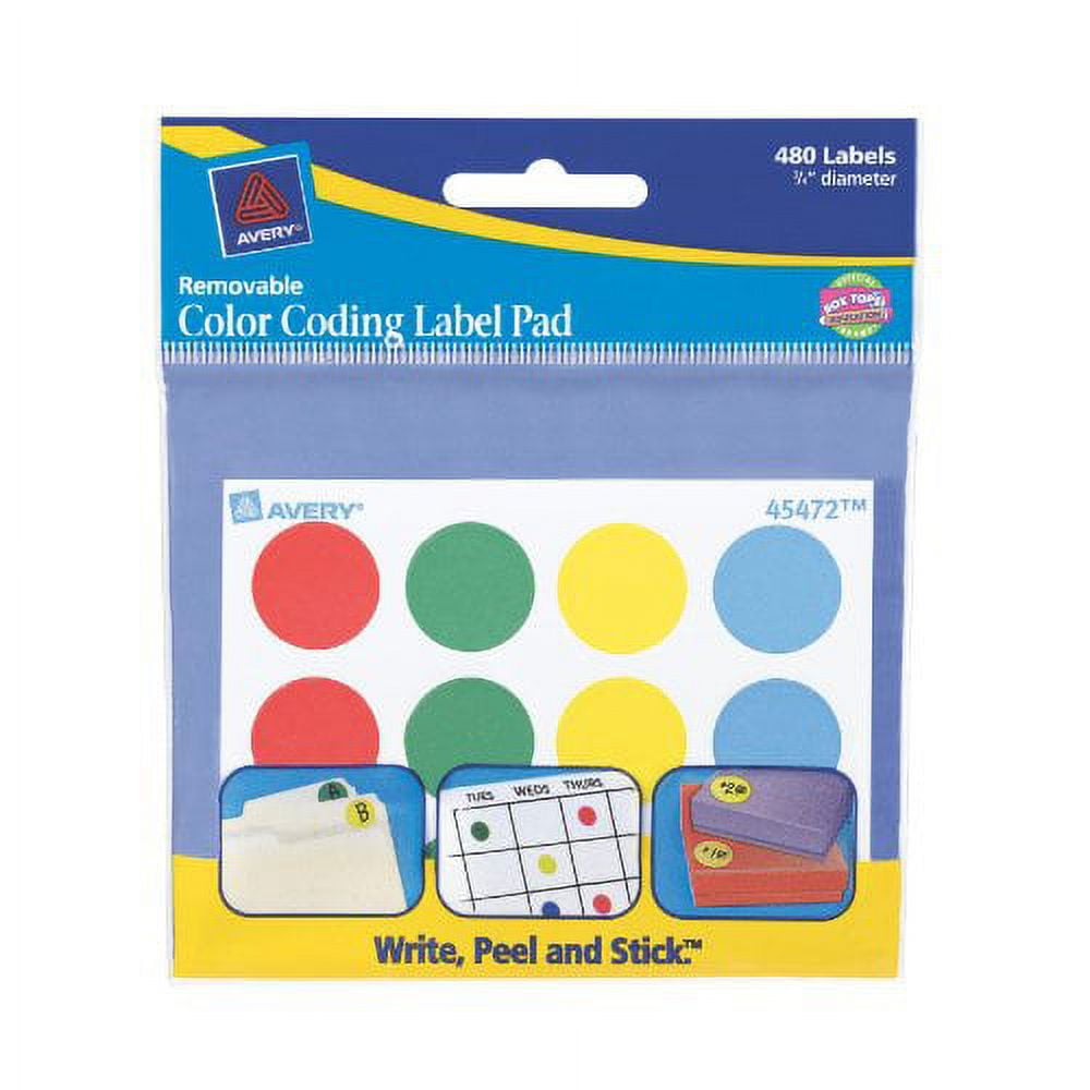 Avery ColorCoding Label, Removable Adhesive, 0.75" Diameter, Assorted