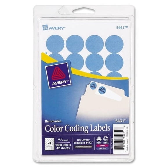 Avery Color-Coding Labels 0.75" Diameter - Round - Laser, Inkjet - Light Blue - Paper - 24 / Sheet - 42 Total Sheets - 1008 Total Label(s) - 1008 / Pack
