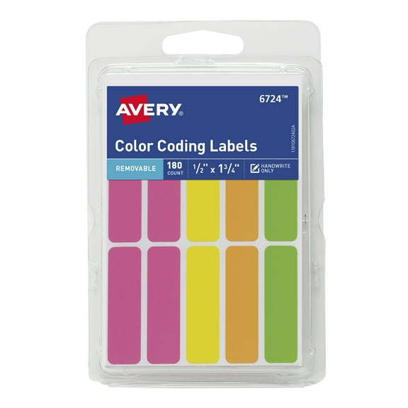 Avery Color Coding Labels, 1/2" x 1-3/4", Paper, Removable, Neon Colors, Handwrite, 180 Labels