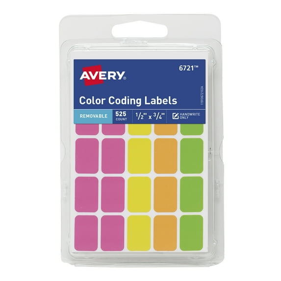 Avery Color Coding Labels, 1/2" x 3/4", Paper, Removable, Neon Colors, Handwrite, 525 Labels