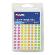 Avery Color Coding Labels, 1/4" Round, Paper, Removable, Neon Colors, Handwrite, 480 Labels