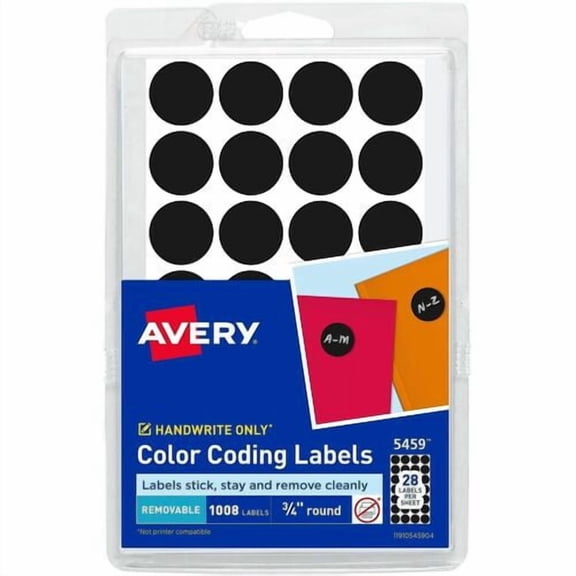 Avery® Color-Coding Labels, 3/4" Diameter, Removable Adhesive, Round, Laser, Inkjet, Black, Paper (T5459) | 2 Packs (2016 Total)