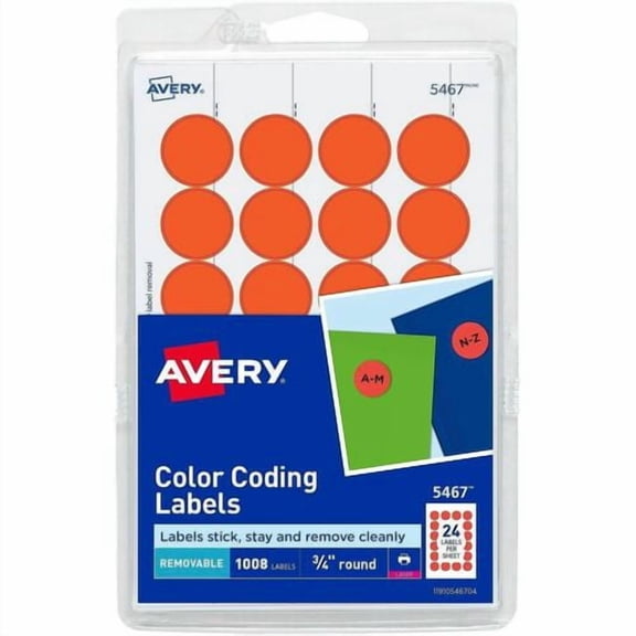 Avery® Color-Coding Labels, 3/4" Diameter, Removable Adhesive, Round, Laser, Neon Red (T5467) | 2 Packs (2016 Total)