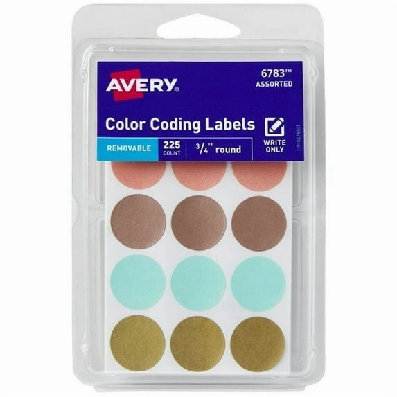 Avery Color Coding Labels, 3/4" Round, Paper, Removable, Metallic Colors, Handwrite, 225 Labels (4 Pack)