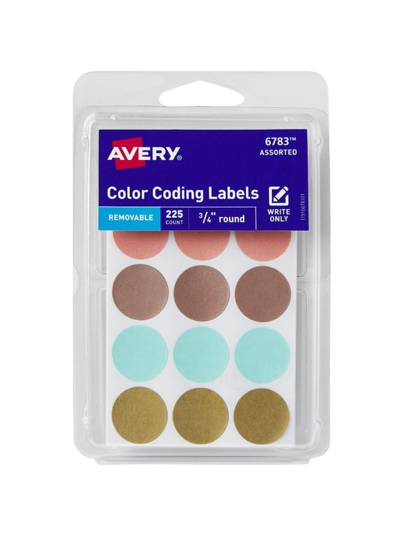 Removable Color Coding Labels, 3/4" Round, Assorted Metallic, 225 Count