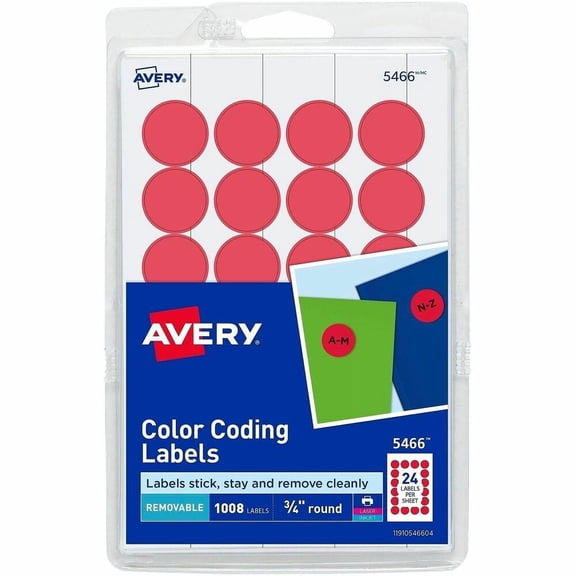 Avery Color Coding Labels, 3/4 inch Round Red Labels, Removable and Printable, 1008 Pack