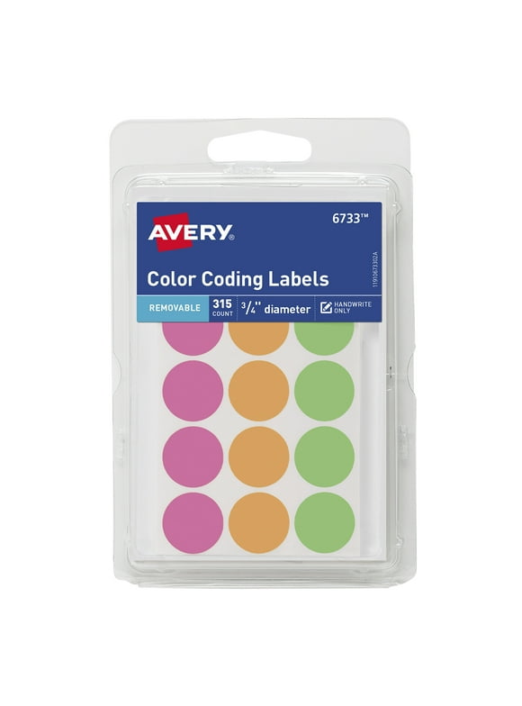 Avery Color Coding Labels, Assorted Neon Colors, Removable, Handwrite Only, 315 Labels, 3/4" Round