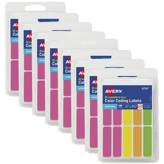Avery Color-Coding Removable Labels, 1/2" x 1-3/4", 8 Packs (21929)