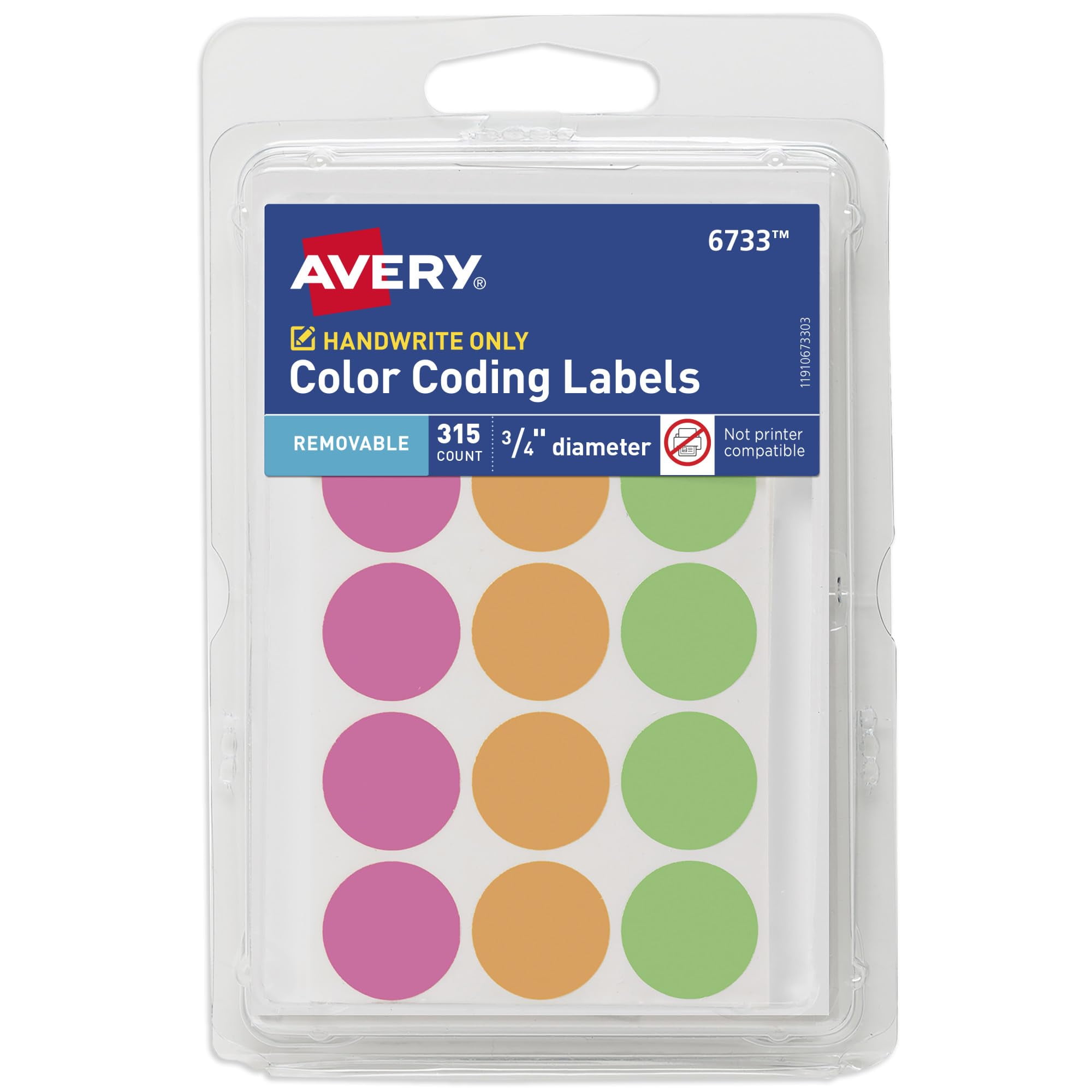 Avery Color-Coding Removable Labels, 3/4 Inch Round Stickers, Assorted Neon Colors, Non ...