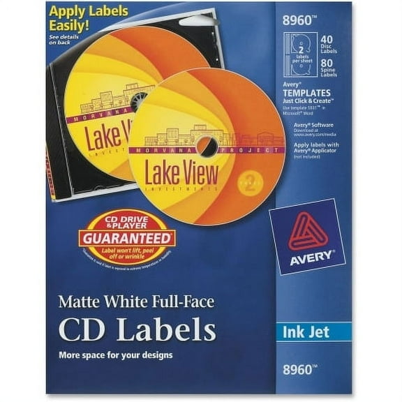 Avery Cons Inkjet Full-Face Cd Labels, Matte White, 40/Pack