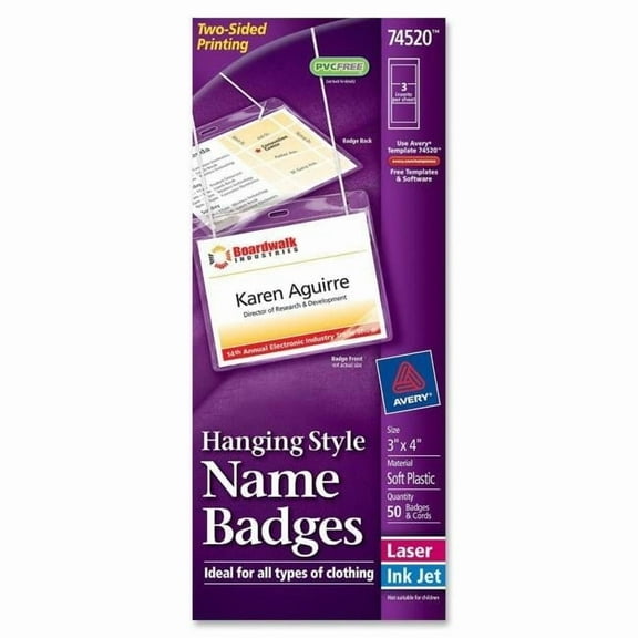Avery Consumer Products AVE Hanging Name Badge- Soft-Flexible- Top Load- 3in.x4in.- White-Pack of 50