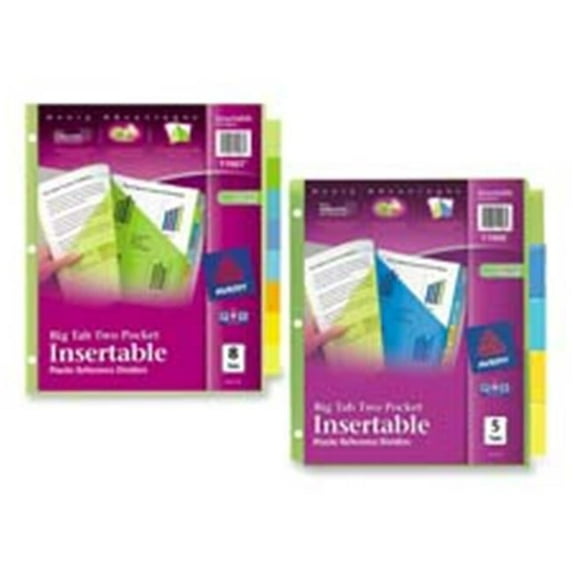 Avery Consumer Products AVE11907 Two-Pocket Insertable Dividers- Plastic- 8-Tab- Multi-Color