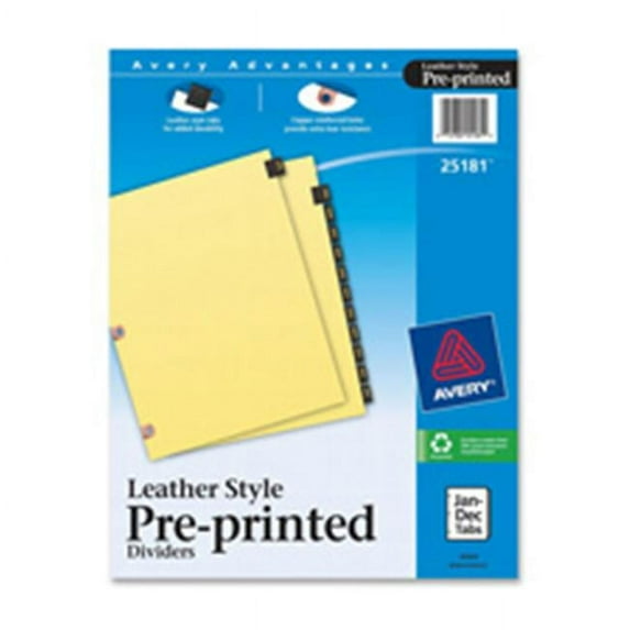 Avery Consumer Products AVE25181 Black Leather Tab Dividers- Jan-Dec- 12 Tab- 11in.x8-.50in.- Buff