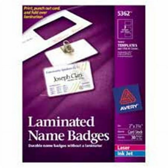 Avery Consumer Products AVE5362 Laminated Name Badge w-Clips- 2in.x3-.25in.- White