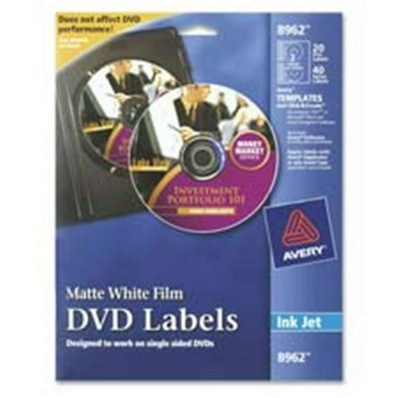 Avery Consumer Products  DVD Inkjet Labels- Matte- White Film