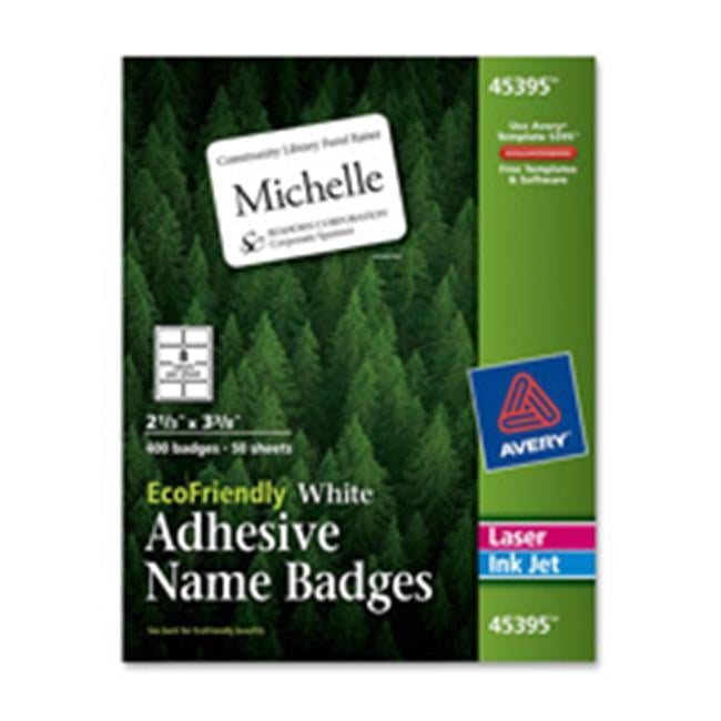 Avery Consumer Products  Labels- Name Badges- 2-.33in.x3-.38in.- White