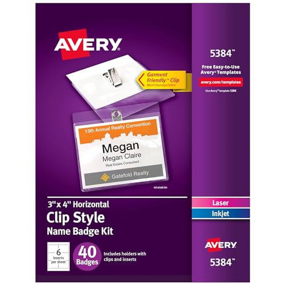 Avery Customizable Name Badges with Clips, 3" x 4", Clear Name Tag