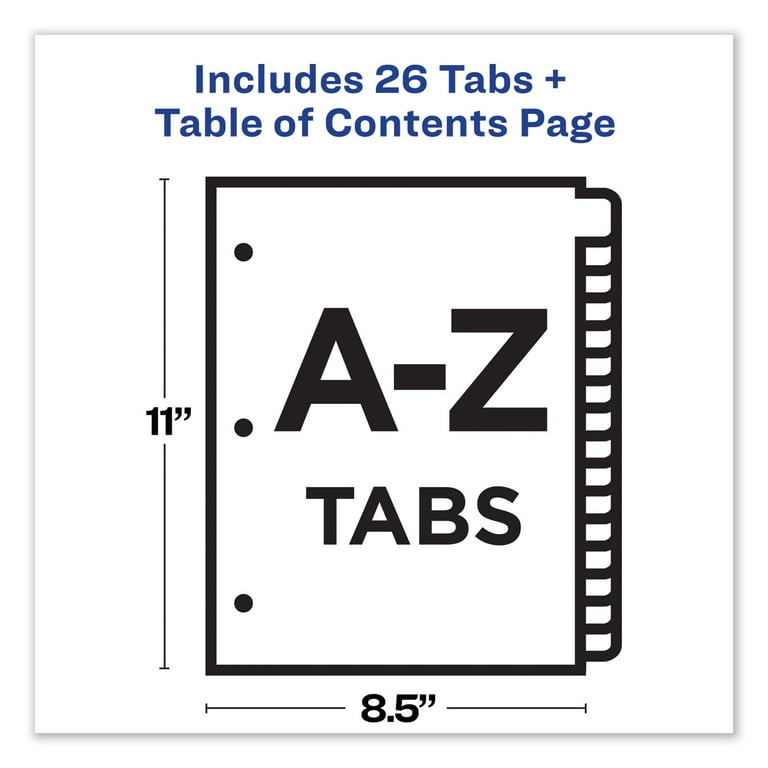 Customizable TOC Ready Index Multicolor Tab Dividers, 26-Tab, A to Z, 11 x 8.5, White, Contemporary Color Tabs, 1 Set Customizable TOC Ready Index Multicolor Tab Dividers, 26-Tab, A to Z, 11 x 8.5, White, Contemporary Color Tabs, 1 Set