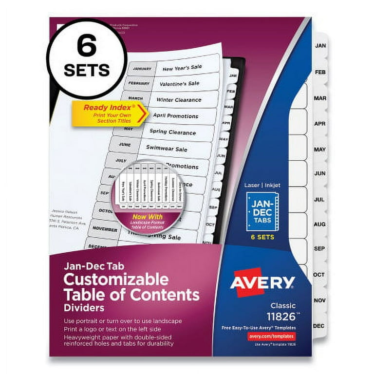 Customizable Table of Contents Ready Index Black and White Dividers, 12-Tab, Jan. to Dec., 11 x 8.5, White, 6 Sets Customizable Table of Contents Ready Index Black and White Dividers, 12-Tab, Jan. to Dec., 11 x 8.5, White, 6 Sets