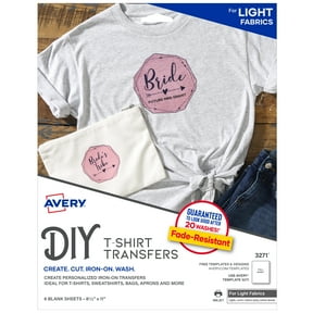 Avery DIY Fabric Transfers, Light Fabrics, 8-1/2" x 11", Paper, Inkjet, Iron-on, 4 Blank Sheets