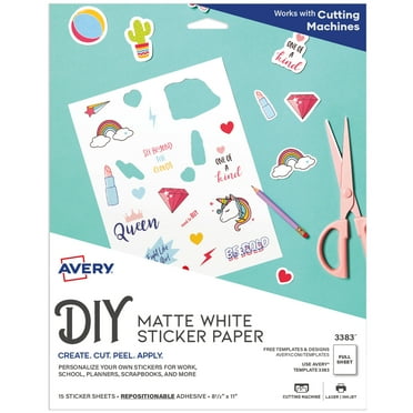 Avery Sticker Paper, 8.5" x 11", Matte White, 15 Sheets (3383)