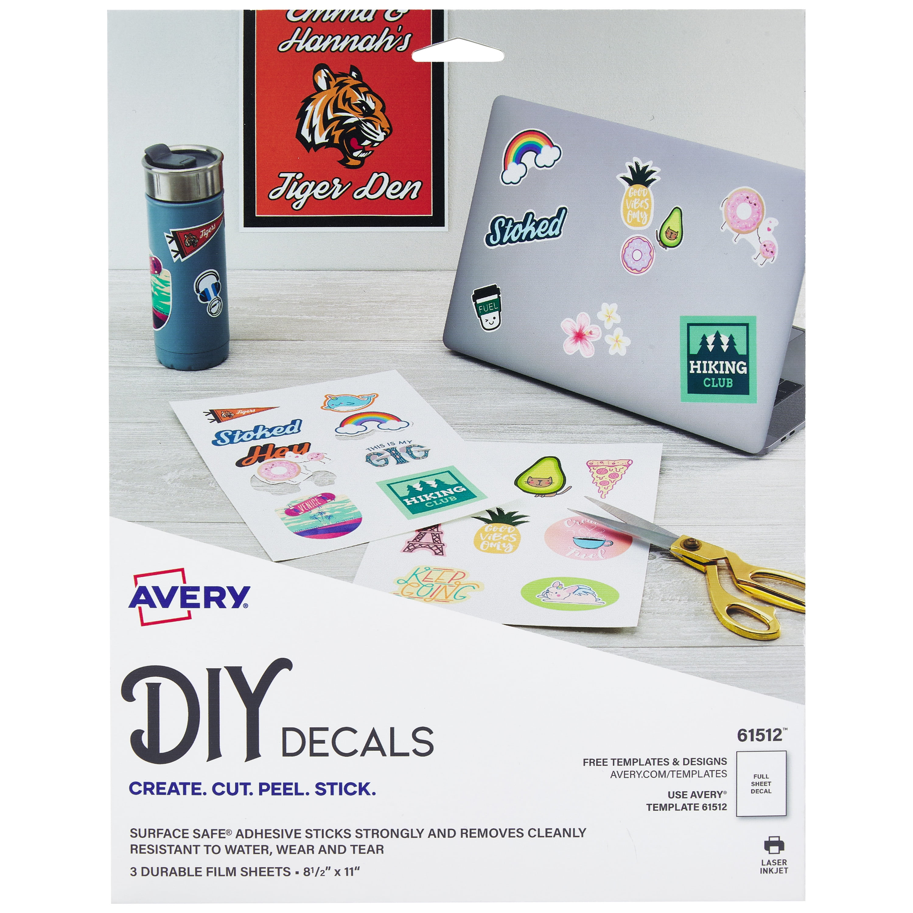 Avery DIY Polyester Sticker Sheets, 8.5" x 11", 3 Total (61512)