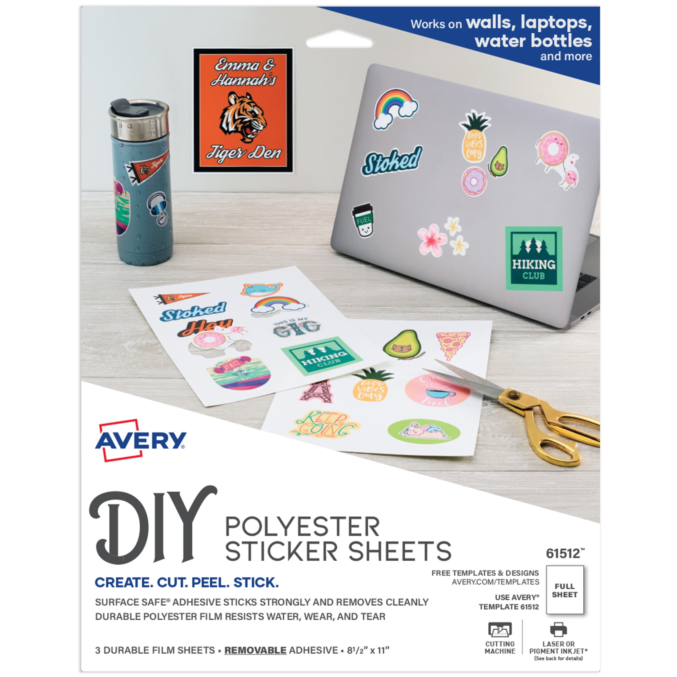 Avery DIY Polyester Sticker Sheets, 8.5" x 11", 3 Total (61512)