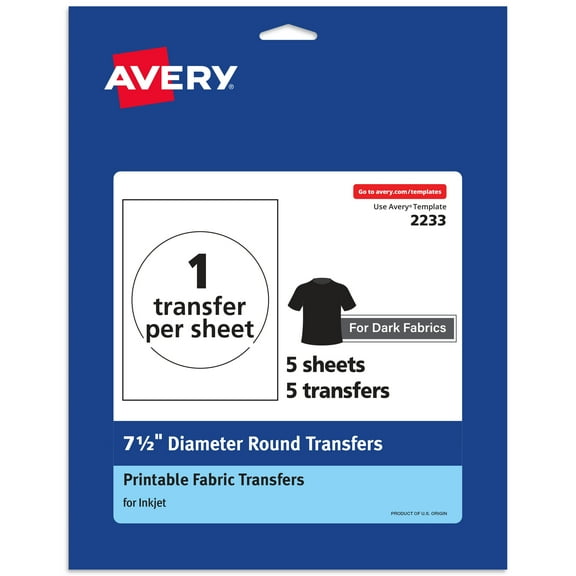 Avery Dark Fabric Transfers, 7.5" Diameter Circles, 5ct (02233)