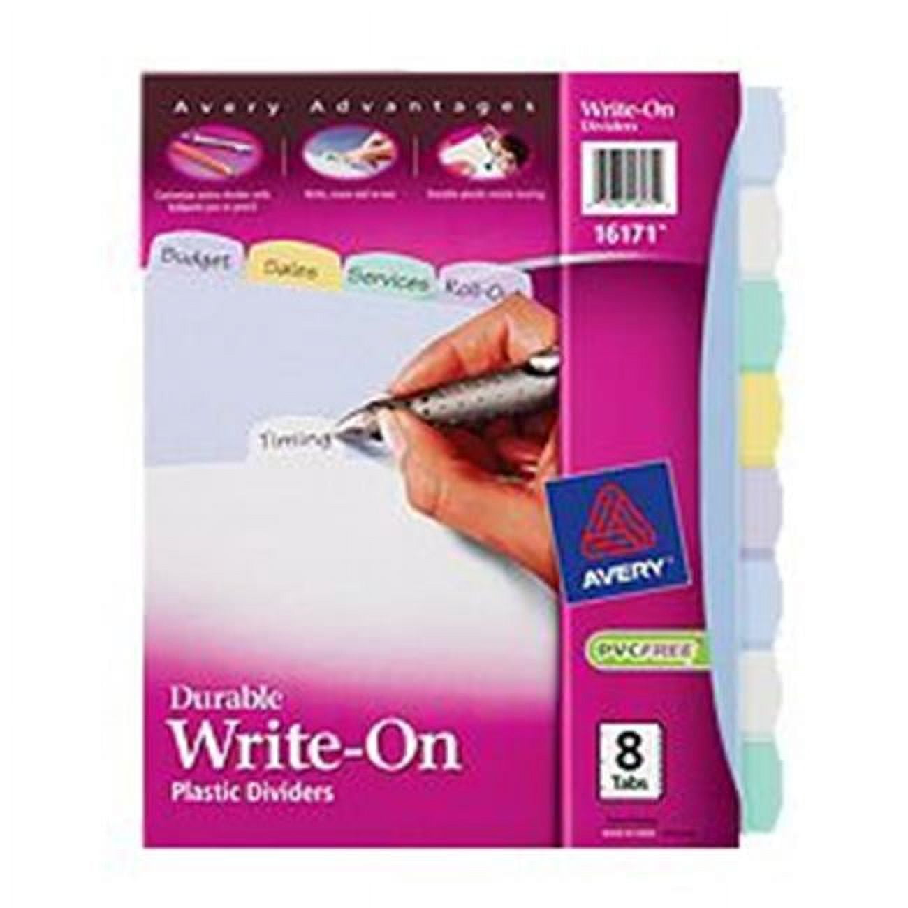 AveryDennison 16171 Write & Erase Big Tab Plastic Dividers, 8Tab Set