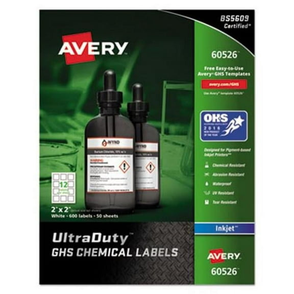 Avery Dennison 60526 2 x 2 in. UltraDuty GHS Chemical Labels - 600 per Pack, white