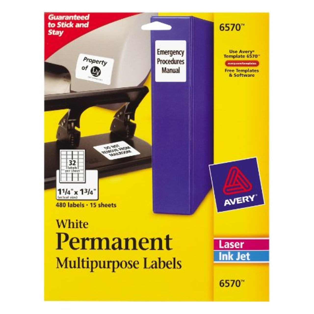 Avery Dennison 6570 White Permanent Id Labels 32 Labels Per Sheet