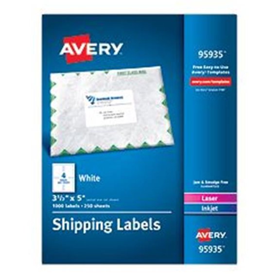 Avery-Dennison  White Shipping Labels- Laser or Inkjet- White - 3.5 x 5 in.