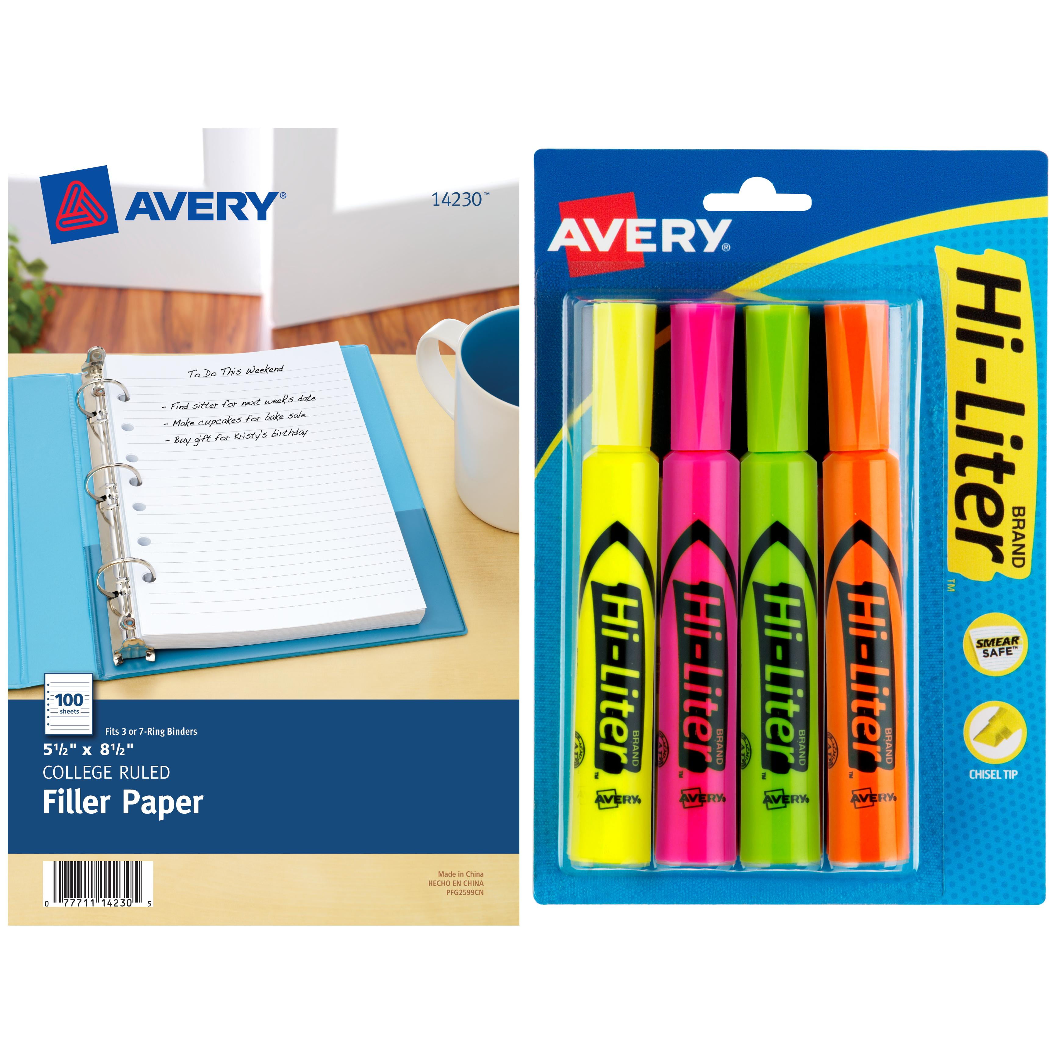 Avery Desk Style HiLiter, Assorted Colors, 4 pack and Avery Mini