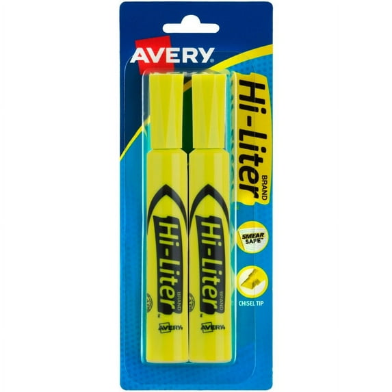 Avery® Desk-Style Highlighters - Chisel Marker Point Style - Fluorescent Yellow Water Based Ink - 1 / Pack | Bundle of 5
