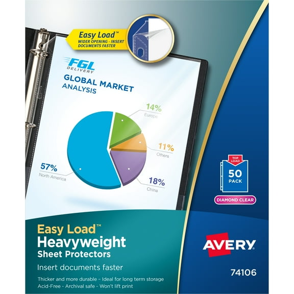 Avery Diamond Clear Heavyweight Sheet Protectors, 50ct (74106)