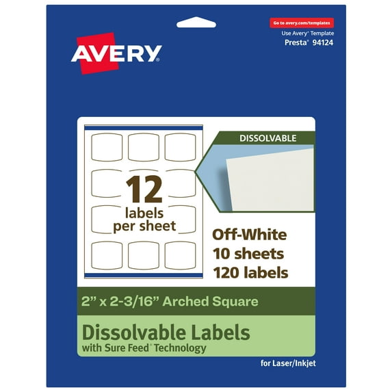 Avery Dissolvable Arched Square Labels, 2" x 2-3/16", 120 Labels