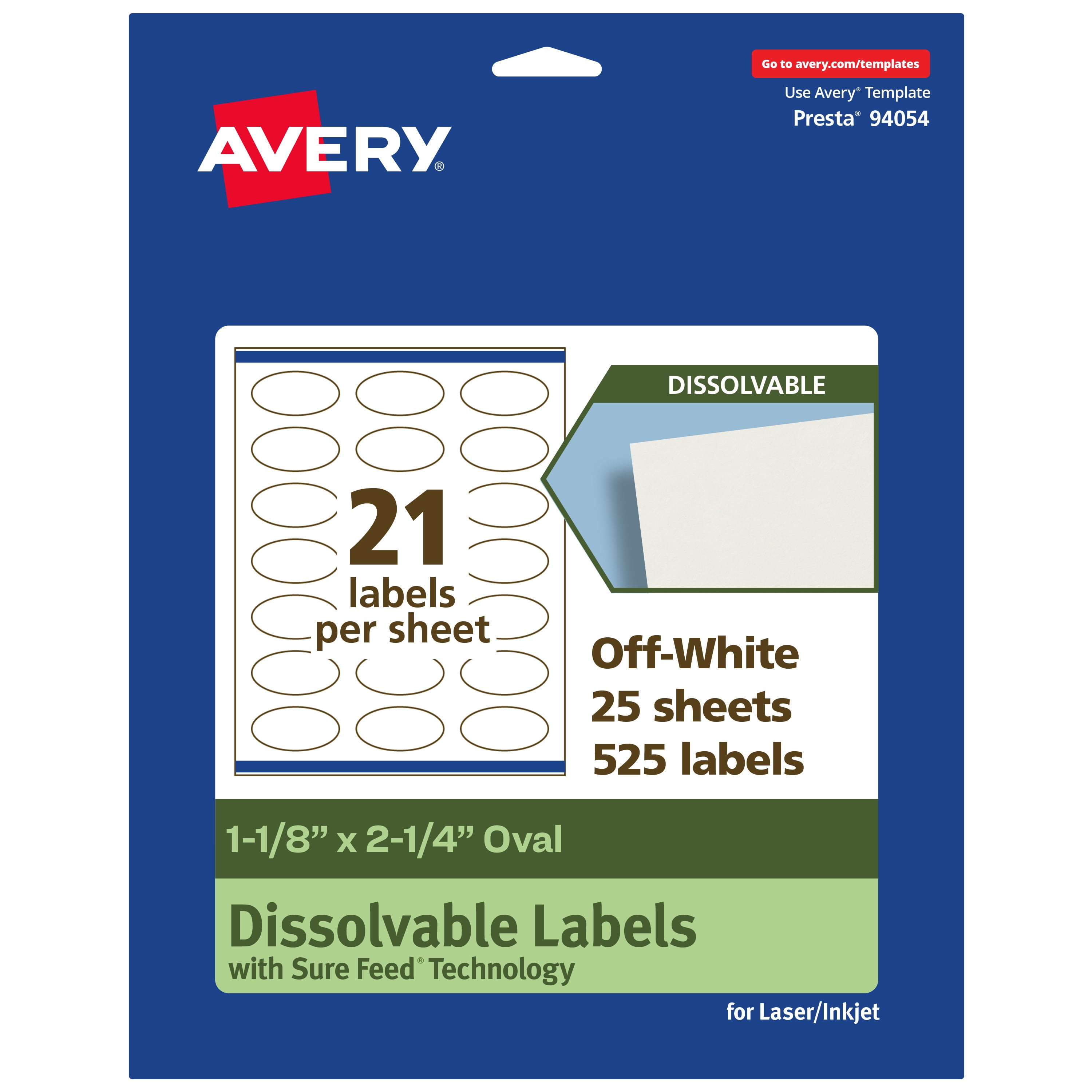 Avery Dissolvable Oval Labels, 1-1/8" x 2-1/4", 525 Labels