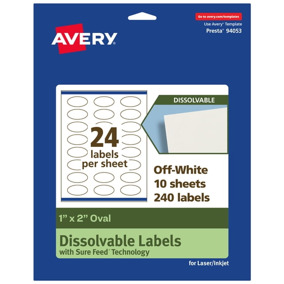Avery Dissolvable Oval Labels, 1" x 2", 240 Labels
