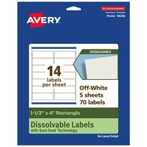 Avery Dissolvable Rectangle Labels, 1-1/3" x 4", 70 Labels