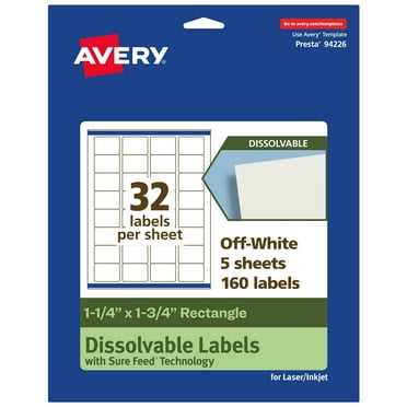 Avery Dissolvable Rectangle Labels, 1.25" x 1.75", 160 Labels
