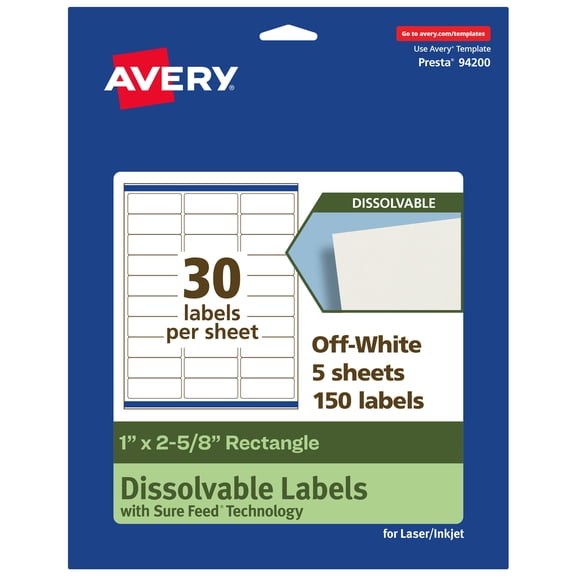 Avery Dissolvable Rectangle Labels, 1" x 2-5/8", 150 Labels