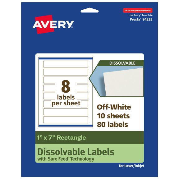 Avery Dissolvable Rectangle Labels, 1" x 7", 80 Labels