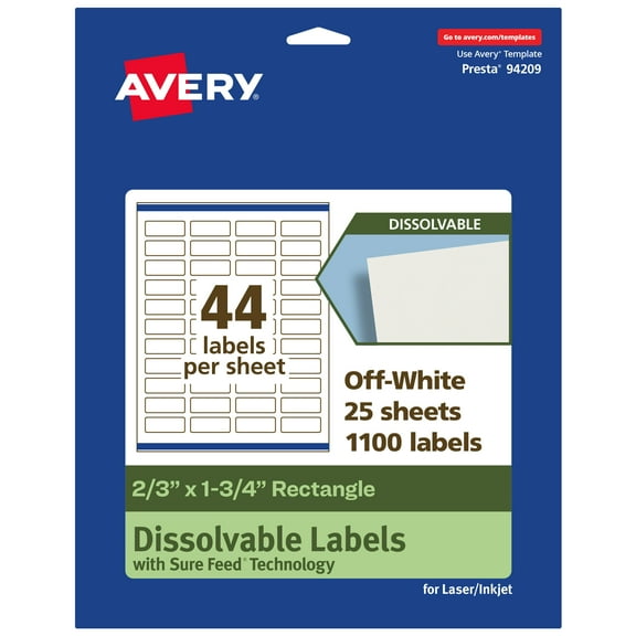 Avery Dissolvable Rectangle Labels, 2/3" x 1-3/4", 1100 Labels