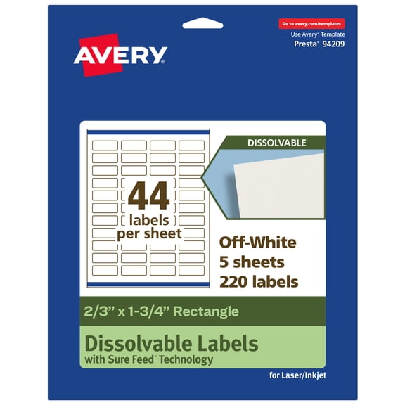 Avery Dissolvable Rectangle Labels, 2/3" x 1-3/4", 220 Labels
