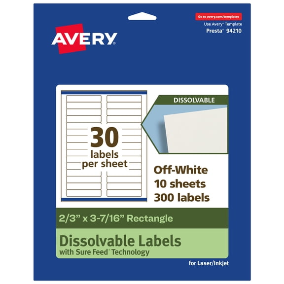 Avery Dissolvable Rectangle Labels, 2/3" x 3-7/16", 300 Labels