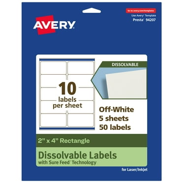Avery Dissolvable Rectangle Labels, 2" x 4", 50 Labels