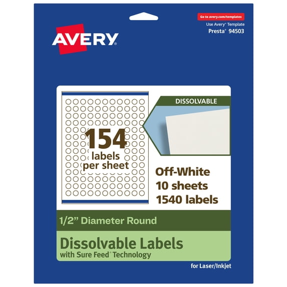 Avery Dissolvable Round Labels, 0.5" Diameter, 1540 Labels
