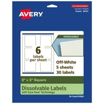 Avery Dissolvable Square Labels, 3" x 3", 30 Labels