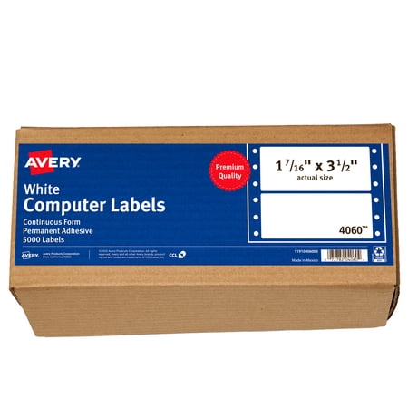 Avery White Computer Labels, 1-7/16" x 3-1/2", Dot Matrix Labels and Pin-Feed Labels, 5,000 Total (4060)